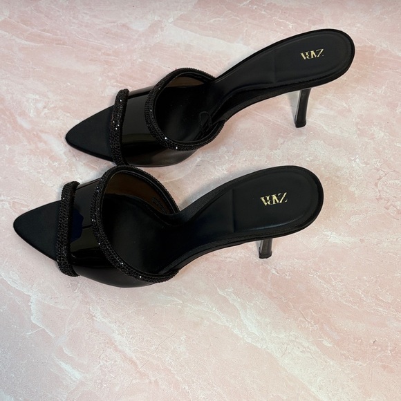 Zara Black Women's Heeled Mules patent leather & sequins - Picture 2 of 6